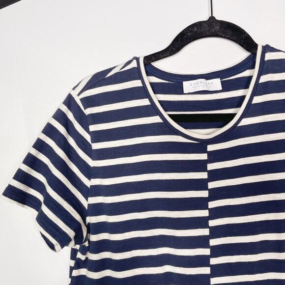 Everlane Medium M Navy Blue White The Beach Tee Dress Staggered Stripe Crew Neck - Picture 6 of 10